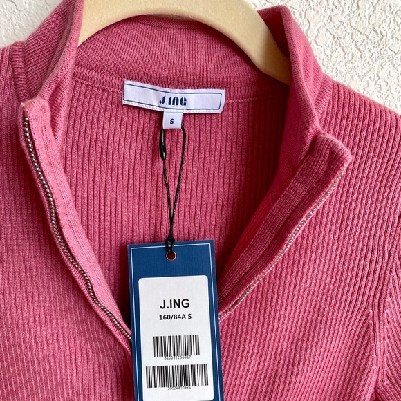 NWT J.ING Pink Basic Zip Up Sweater - Flamingo - Picture 5 of 15